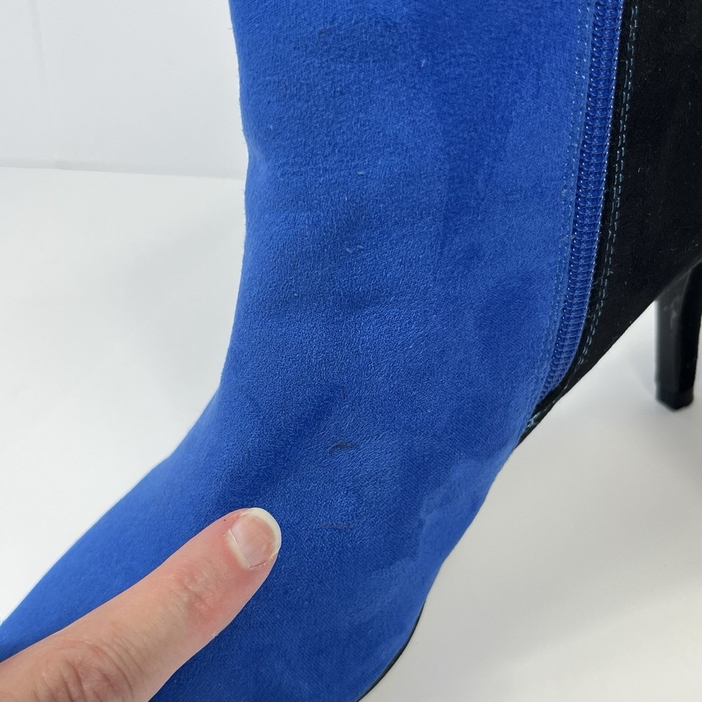 Dolce Womens Suede Stiletto Heel Ankle Boot Size 7.5 Blue Black Modern Sleek - Picture 12 of 13